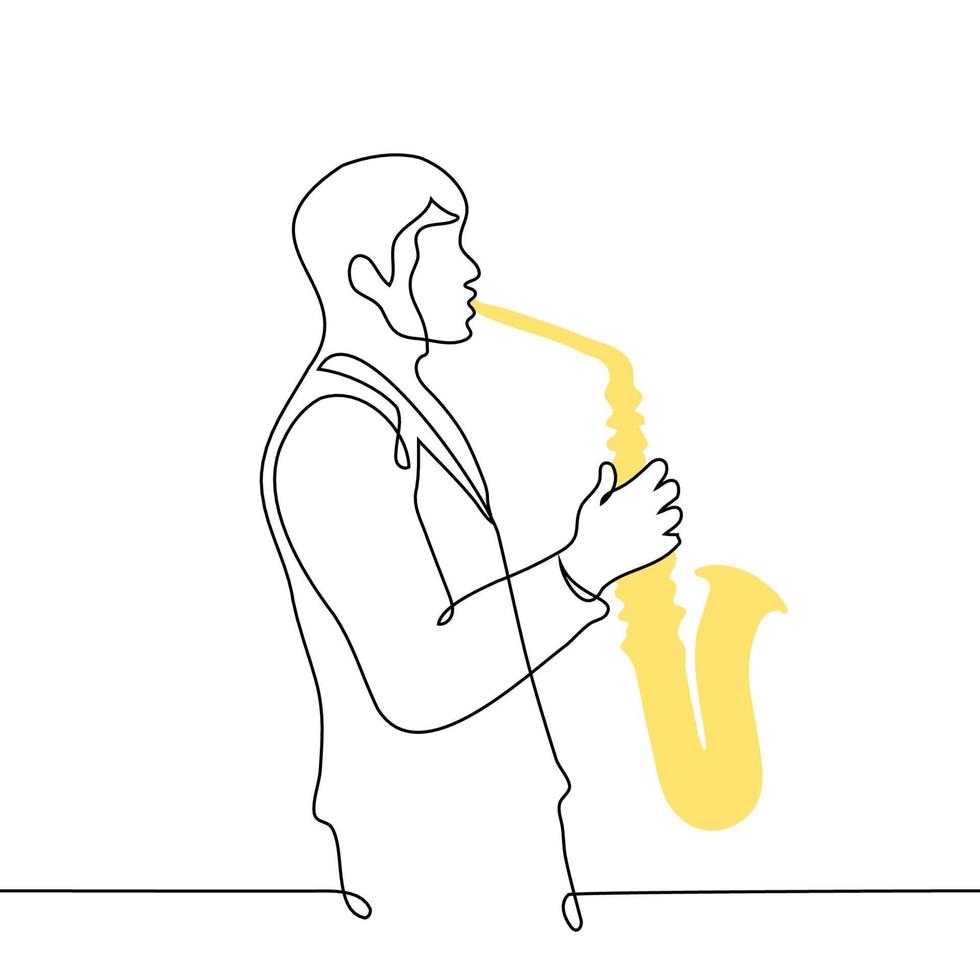 Mens spelen de saxofoon - een lijn tekening vector. mannetje saxofonist concept vector