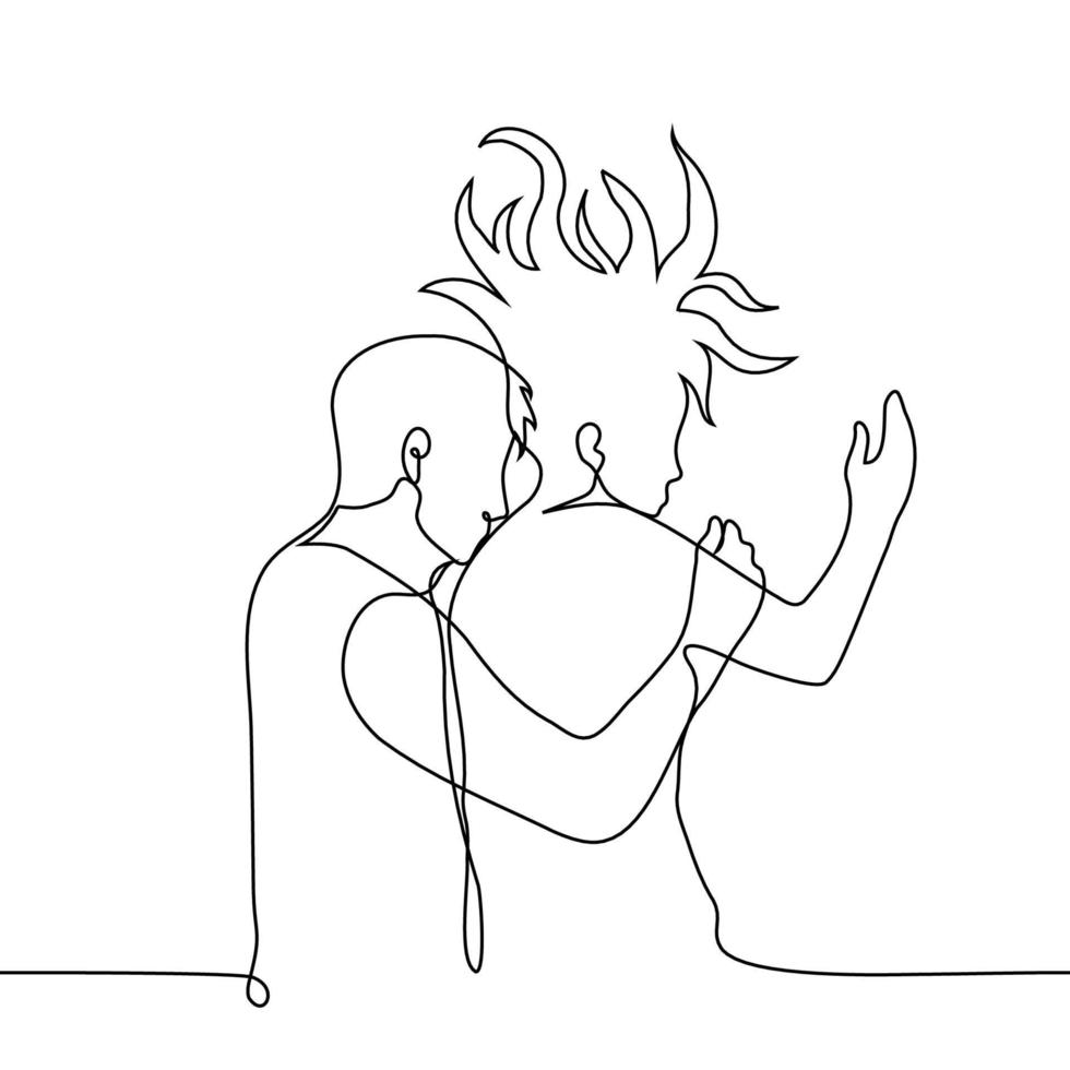 Mens en vrouw knuffelen - een lijn tekening vector. concept bed positie groot en klein lepels vector