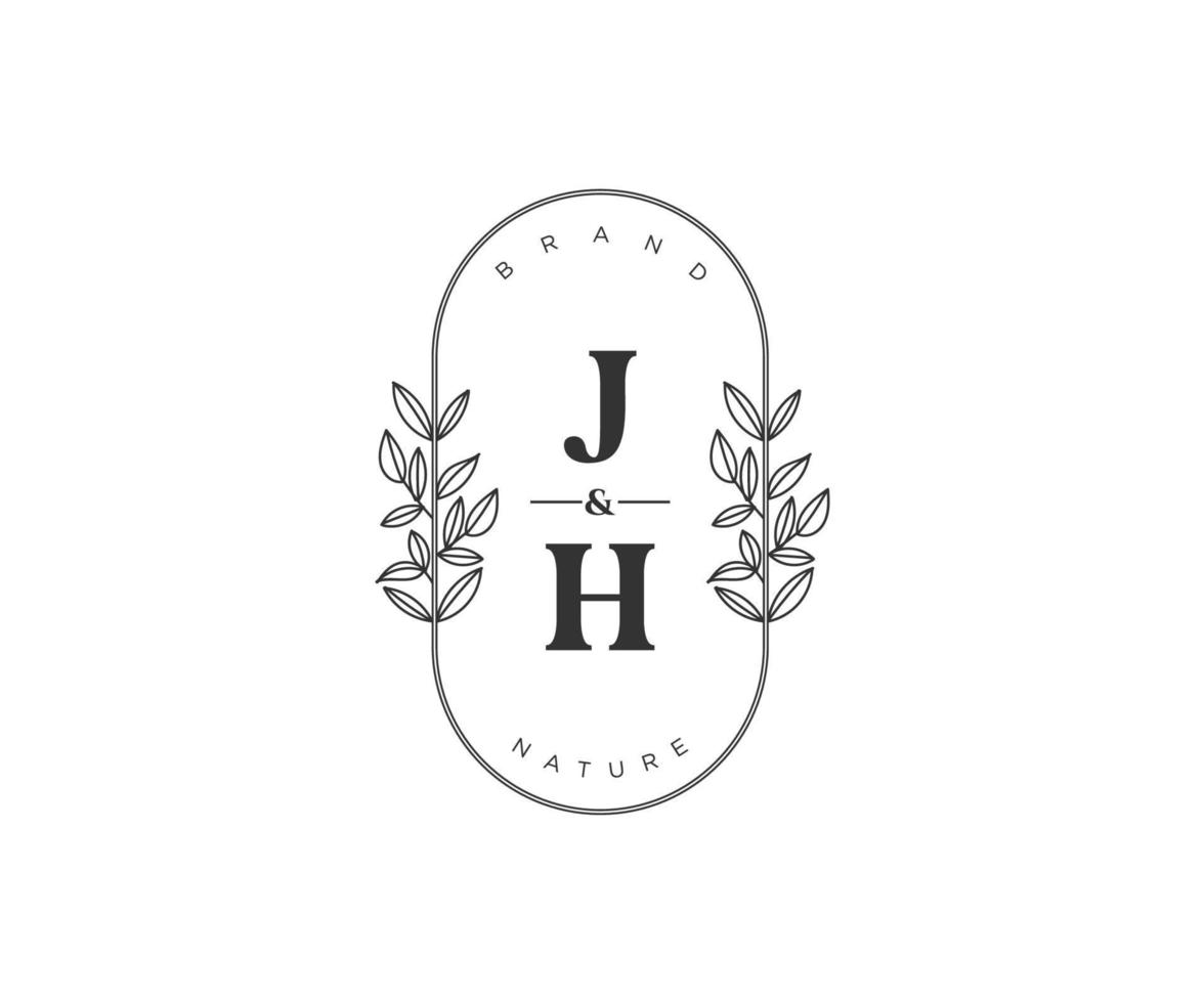 eerste jh brieven mooi bloemen vrouwelijk bewerkbare premade monoline logo geschikt voor spa salon huid haar- schoonheid winkel en kunstmatig bedrijf. vector