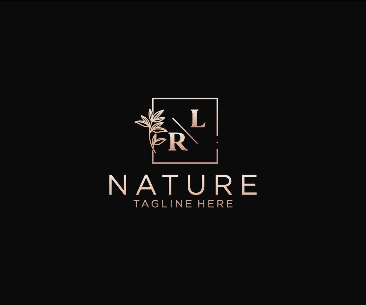 eerste lr brieven mooi bloemen vrouwelijk bewerkbare premade monoline logo geschikt, luxe vrouwelijk bruiloft branding, zakelijk. vector