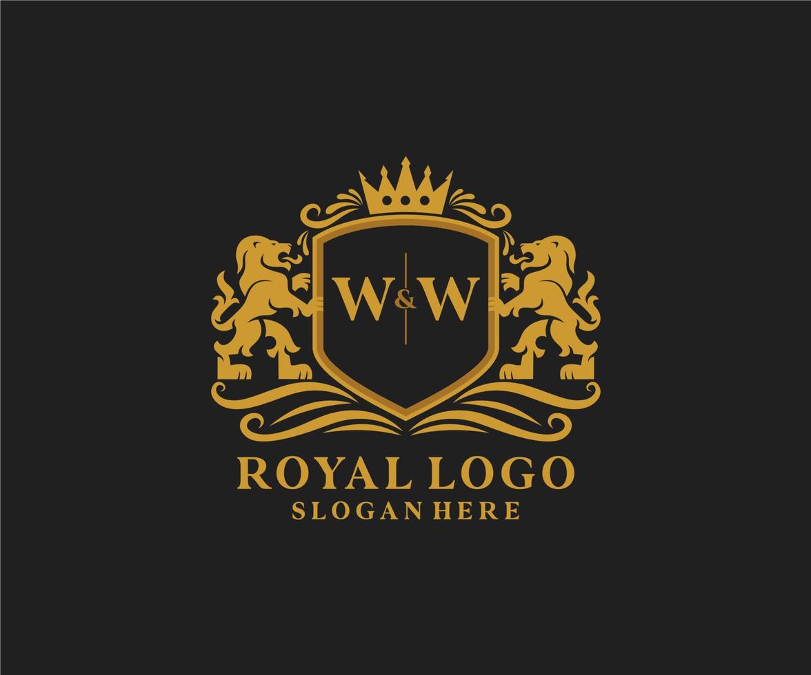 eerste ww brief leeuw Koninklijk luxe logo sjabloon in vector kunst voor restaurant, royalty, boetiek, cafe, hotel, heraldisch, sieraden, mode en andere vector illustratie.