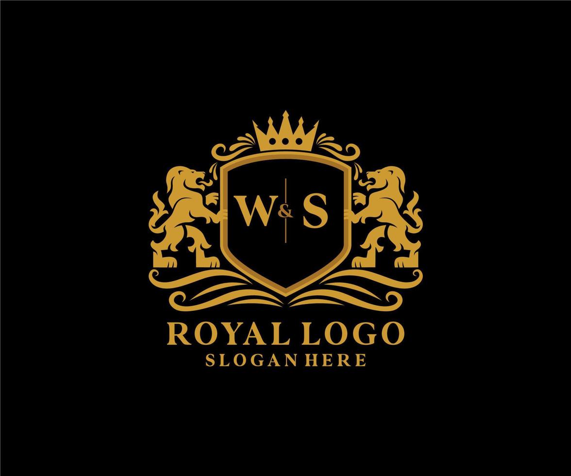eerste ws brief leeuw Koninklijk luxe logo sjabloon in vector kunst voor restaurant, royalty, boetiek, cafe, hotel, heraldisch, sieraden, mode en andere vector illustratie.
