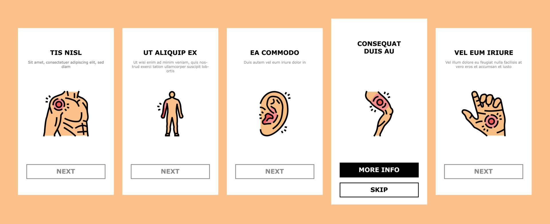 pijn lichaam pijn Gezondheid terug onboarding pictogrammen reeks vector