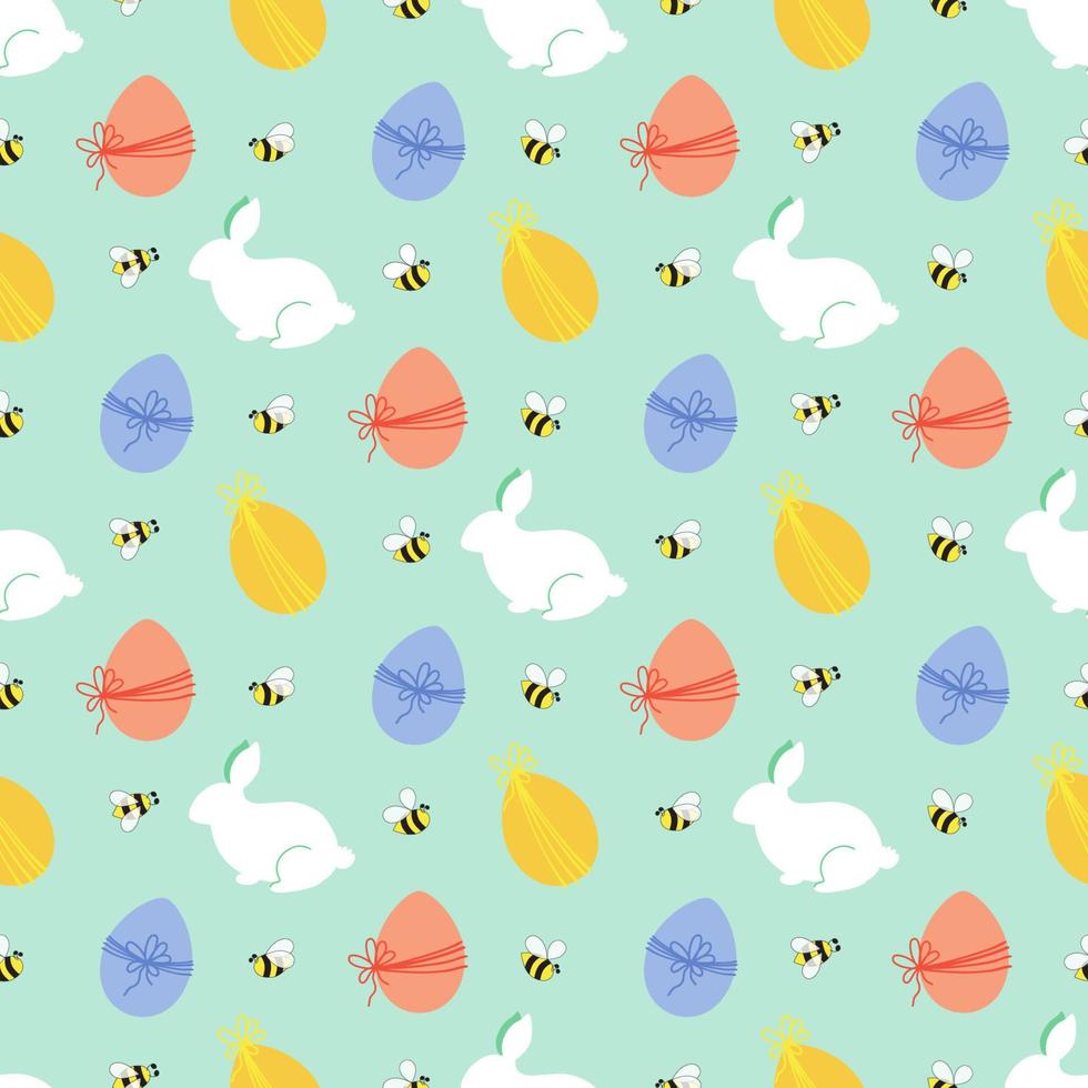 bloemen Pasen patroon met eieren en konijn konijn. bloemen Pasen konijn patroon. eieren jacht tuin decoratief papier. schattig konijn, honing bij bloemen achtergrond. voorjaar Pasen behang vector illustratie.