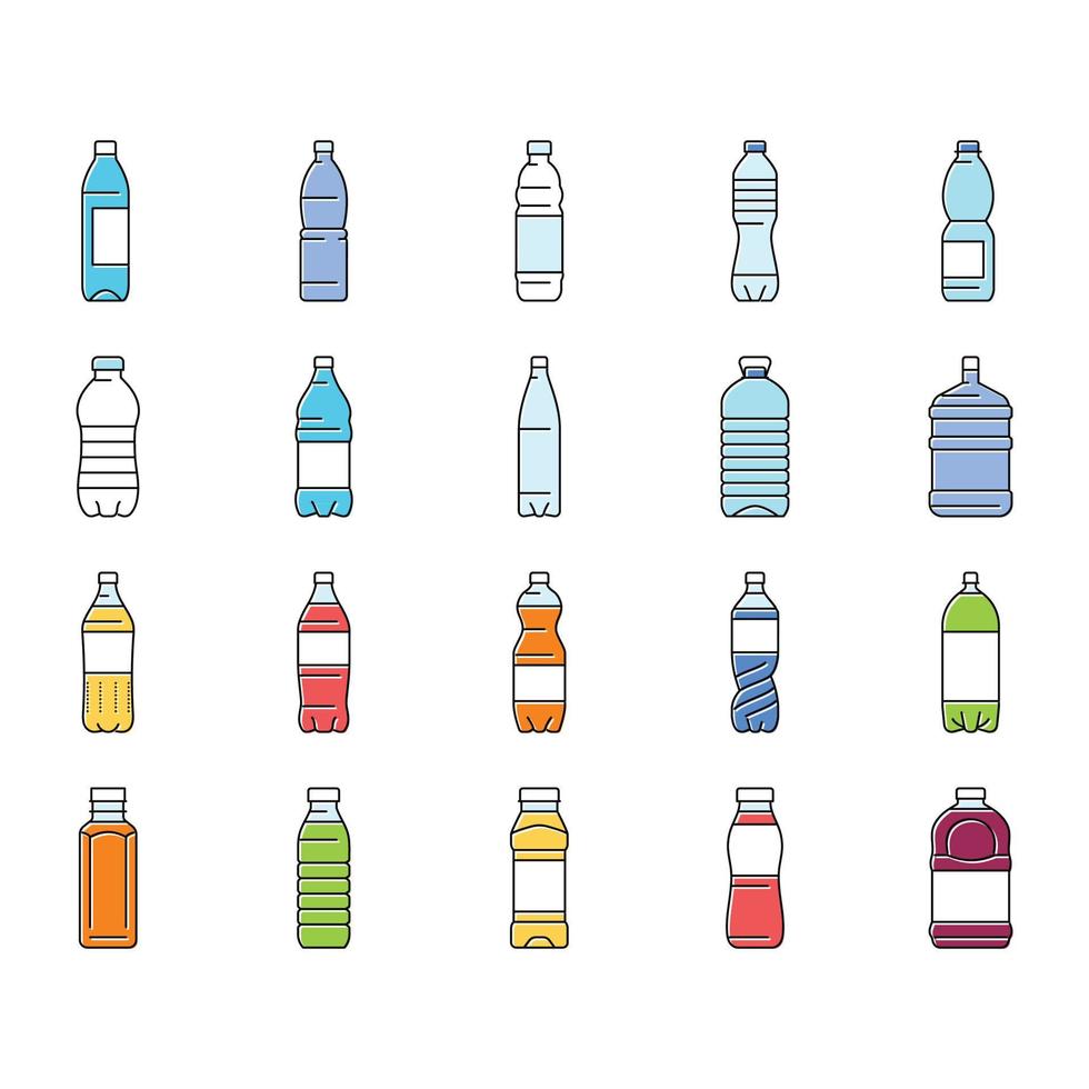 fles plastic water drinken leeg pictogrammen reeks vector