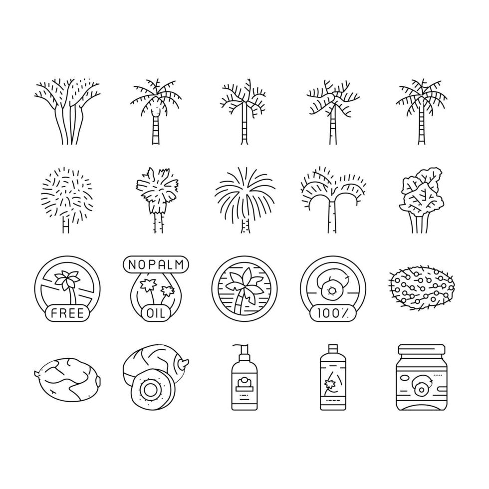 palm olie boom blad fabriek pictogrammen reeks vector