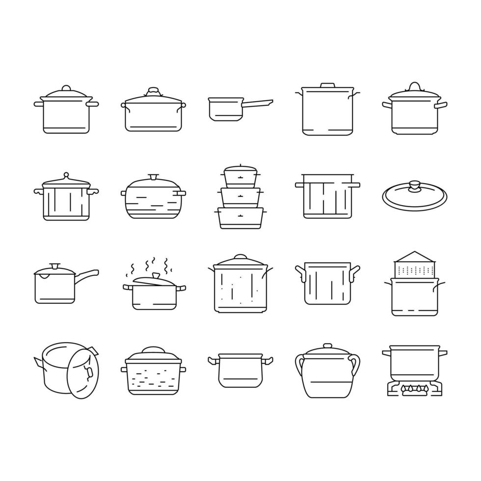 pot keuken voedsel pan Koken pictogrammen reeks vector