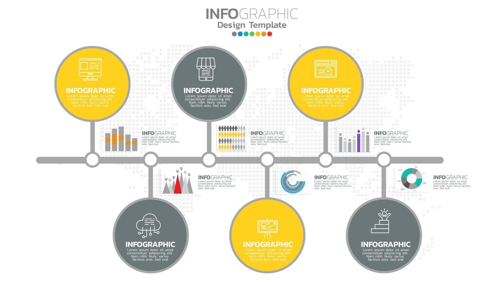 infograph 6 stap geel kleurelement met cirkel grafisch grafiekdiagram, bedrijfsgrafiekontwerp. vector