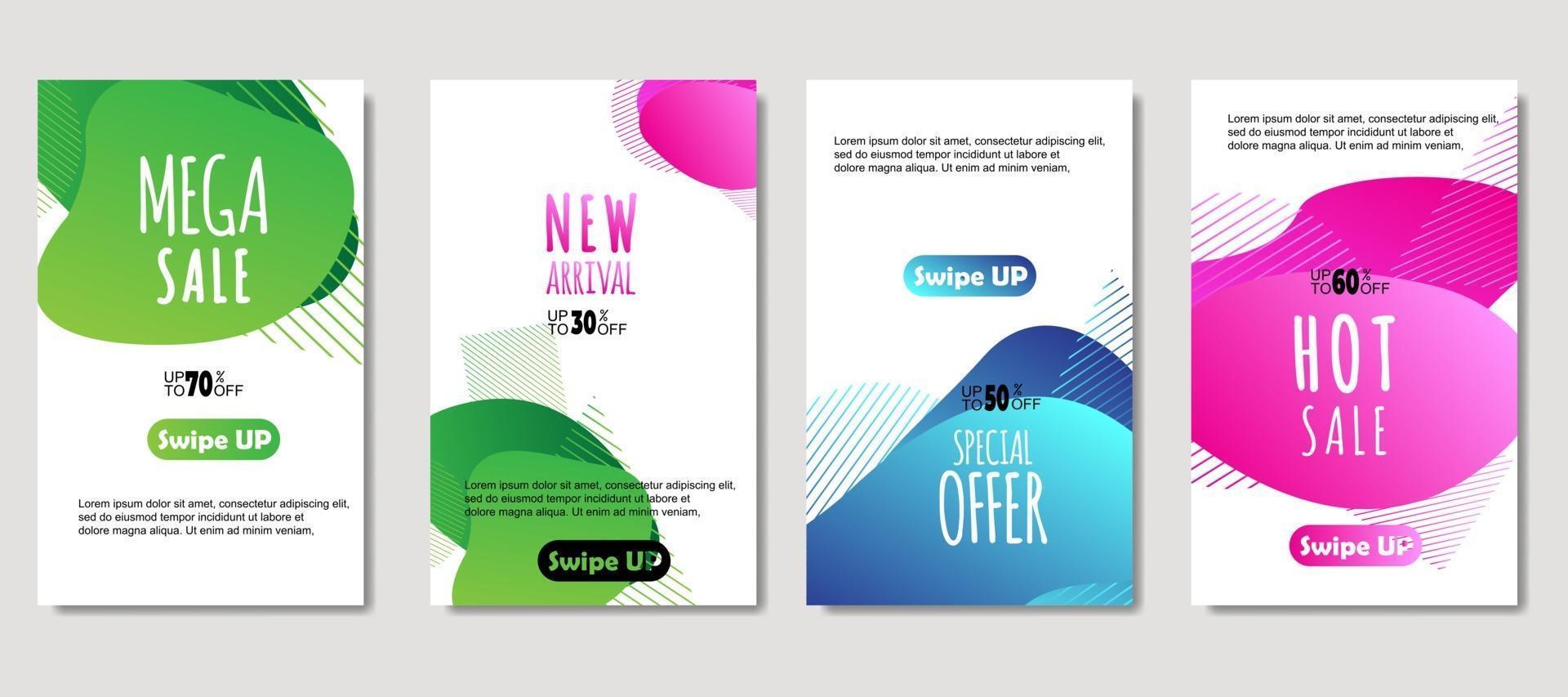 dynamische abstracte vloeibare mobiel voor verkoopbanners. verkoop sjabloonontwerp spandoek, mega-verkoop speciale aanbieding-set. ontwerp voor flyer, cadeaubon, poster aan de muur, omslagboek, banner, sociale media vector