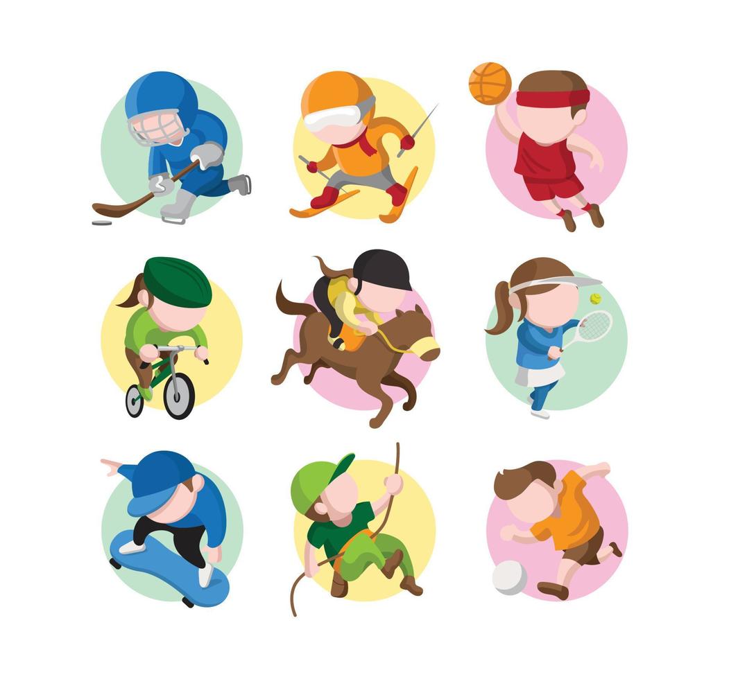 reeks van vlak vector illustratie met divers sport- in kleurrijk garderobe