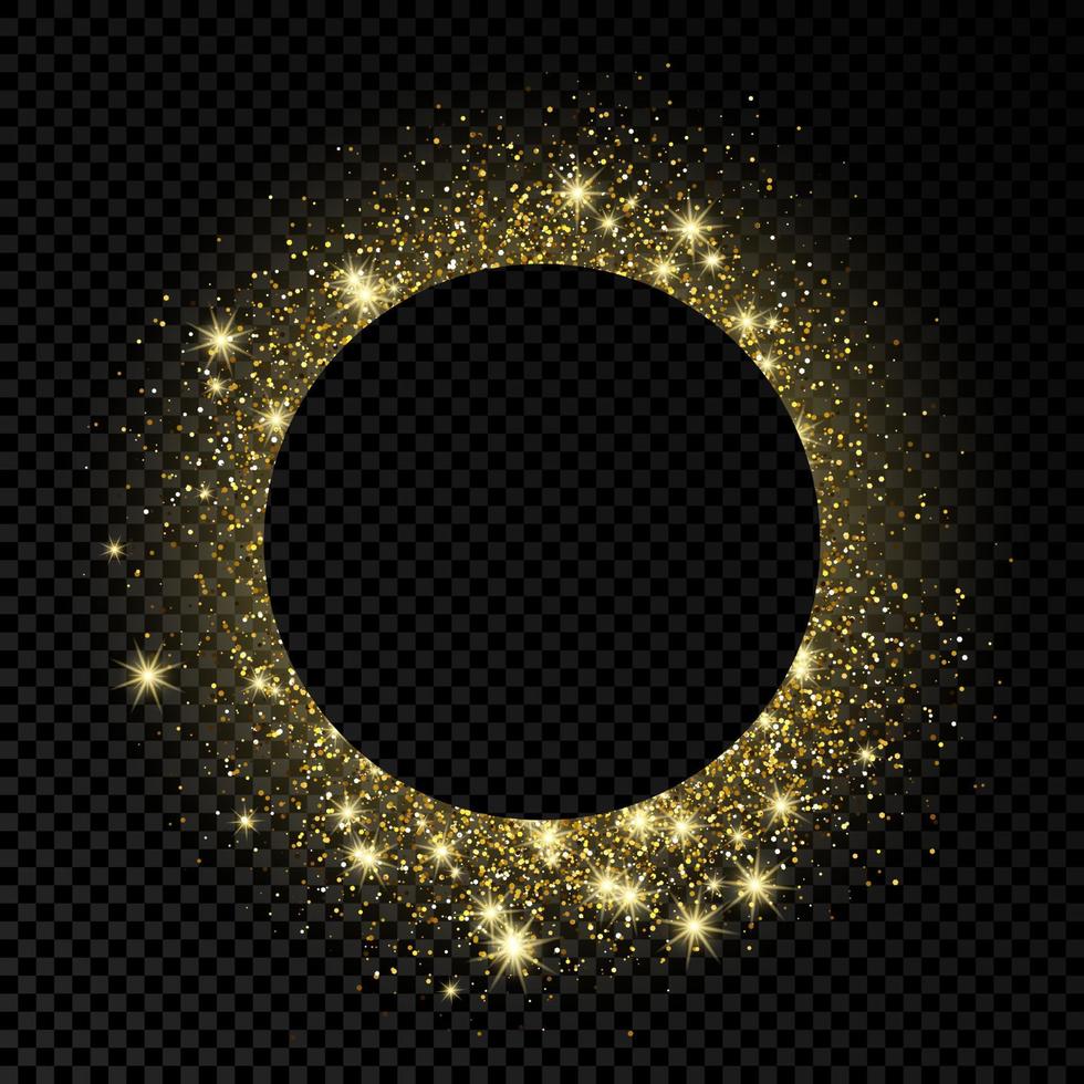 gouden cirkel kader met schitteren, sparkles en fakkels Aan donker transparant achtergrond. leeg luxe achtergrond. vector illustratie.