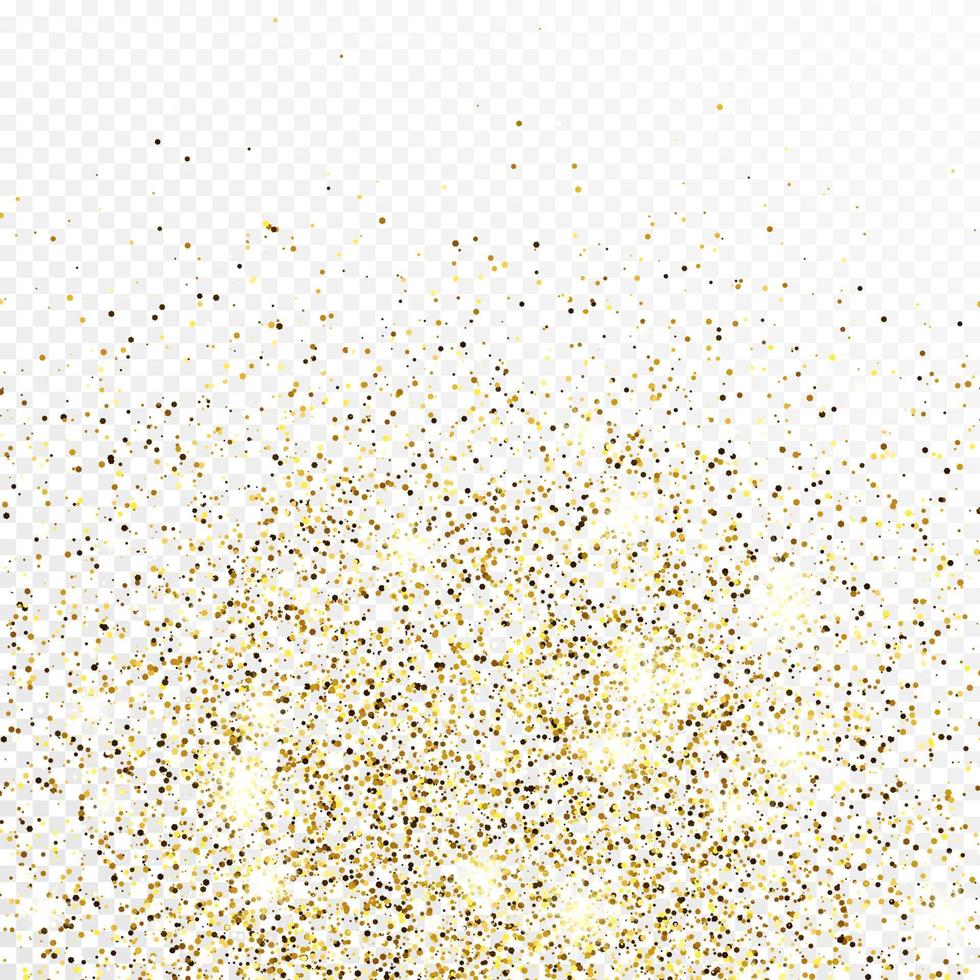 goud schitteren confetti backdrop geïsoleerd Aan wit transparant achtergrond. feestelijk structuur met schijnend licht effect. vector illustratie.