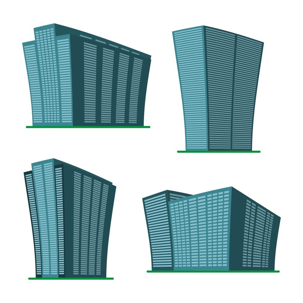 reeks van vier modern hoogbouw gebouw Aan een wit achtergrond. visie van de gebouw van de onderkant. isometrische vector illustratie.