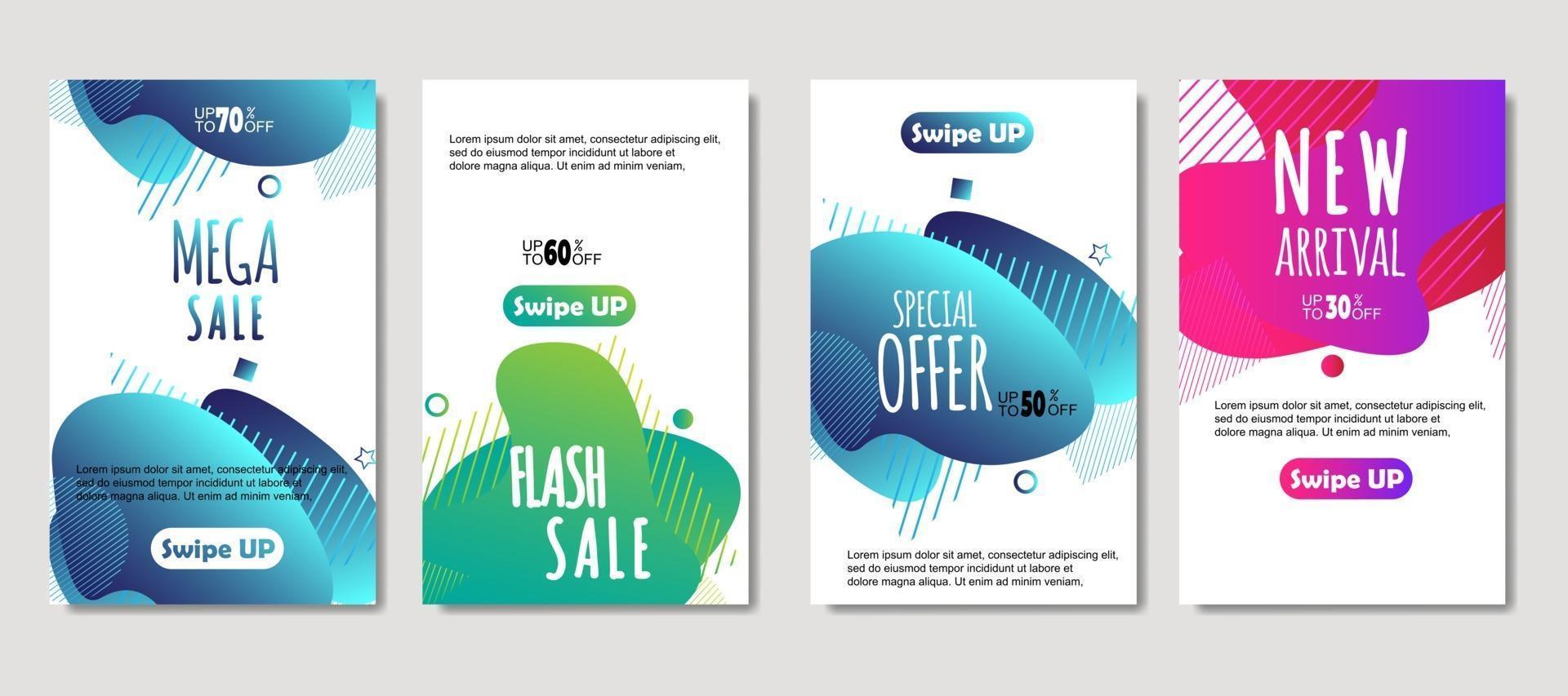 dynamische abstracte vloeibare mobiel voor verkoopbanners. verkoop banner sjabloonontwerp, mega sale speciale aanbieding set, ontwerp voor flyer, cadeaubon, poster aan de muur, omslagboek, banner, sociale media vector