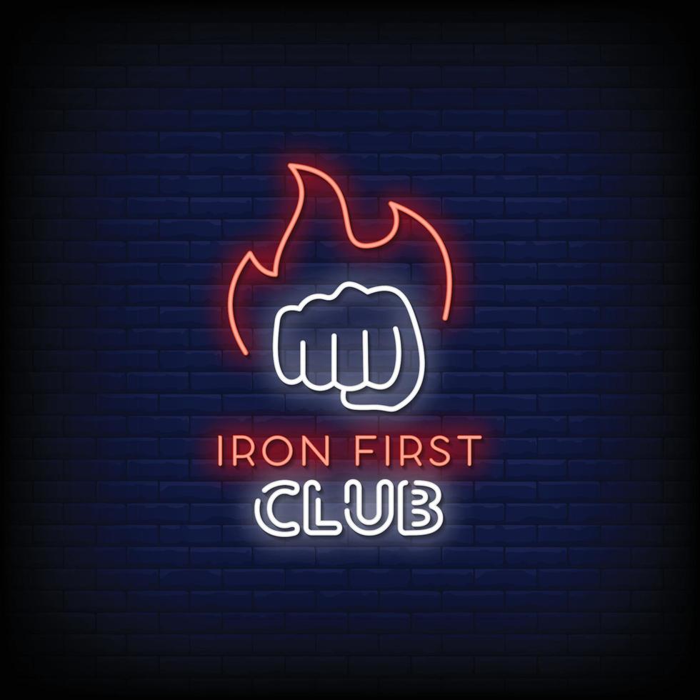 ijzer eerste club logo neonreclames stijl tekst vector