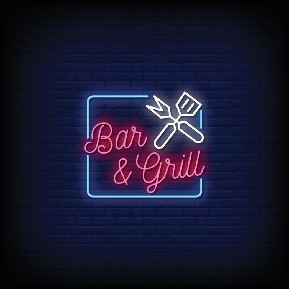 bar en grill ontwerp neonreclames stijl tekst vector