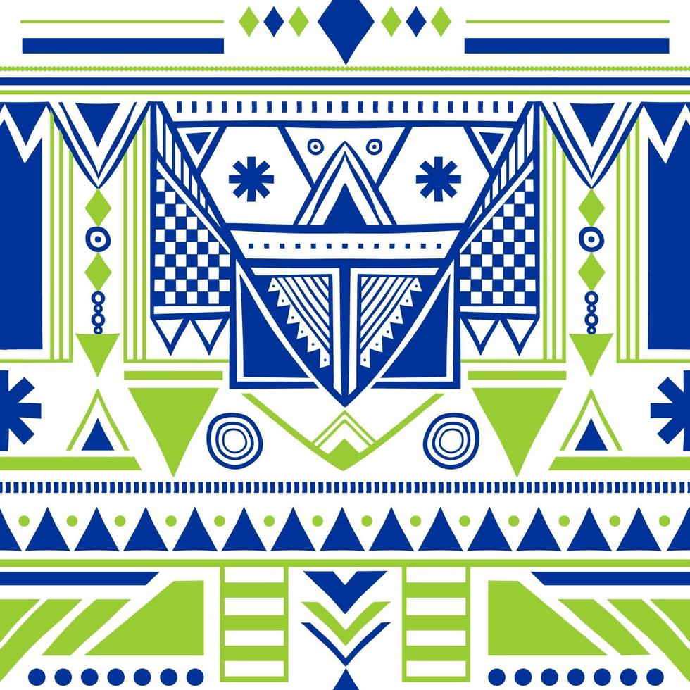 etnisch oosters ontwerp op veelkleurig vector naadloos patroon met abstracte vormen. traditionele vintage tribale samenvatting met blauw, groen en wit behang, doekontwerp, stof, textiel.