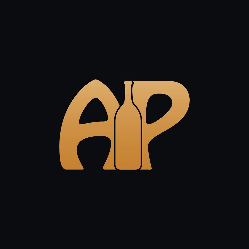 brief ap logo met wijn fles ontwerp vector illustratie Aan zwart achtergrond. wijn glas brief ap logo ontwerp. mooi logotype ontwerp voor wijn bedrijf branding.