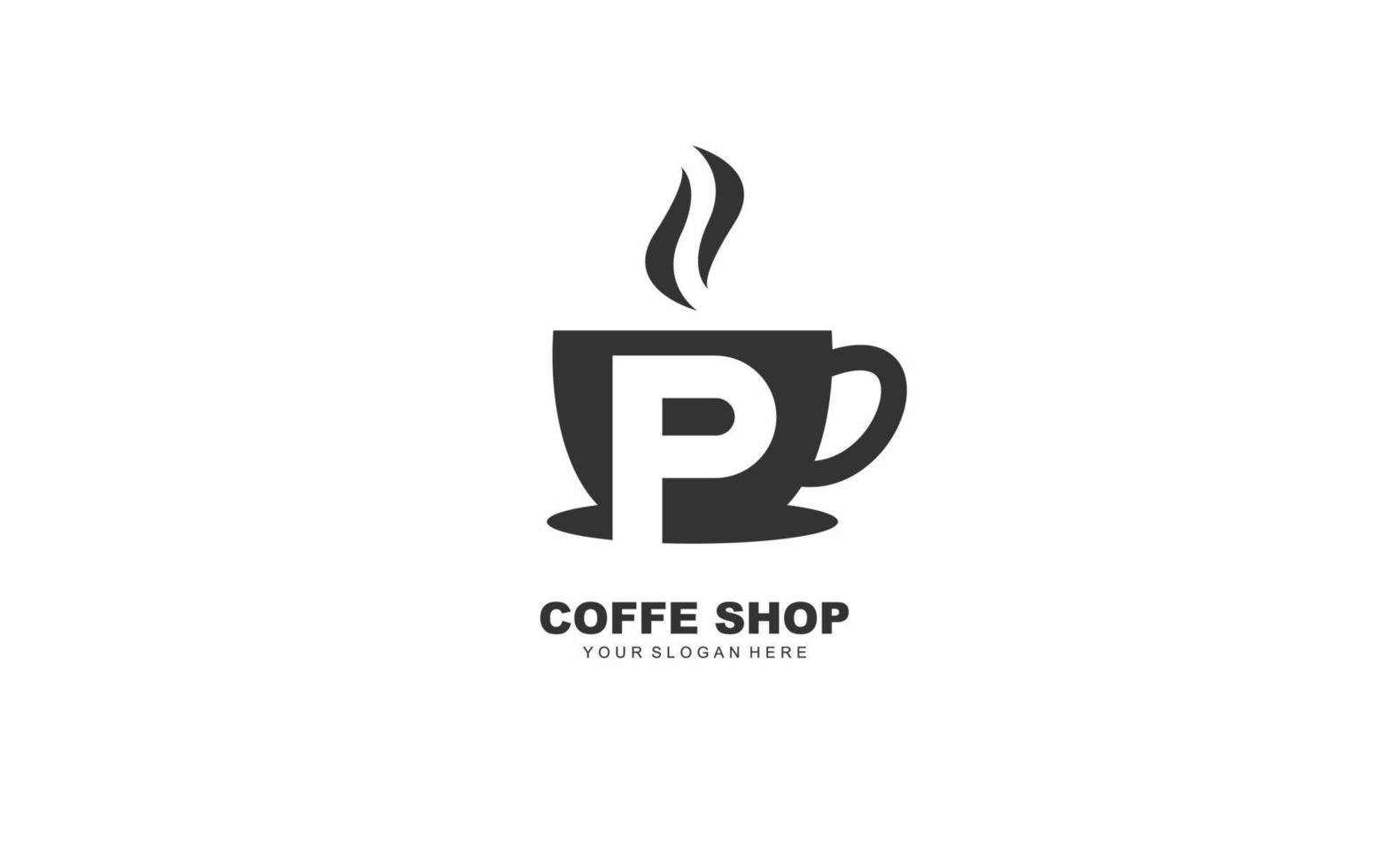 p koffie logo ontwerp inspiratie. vector brief sjabloon ontwerp voor merk.
