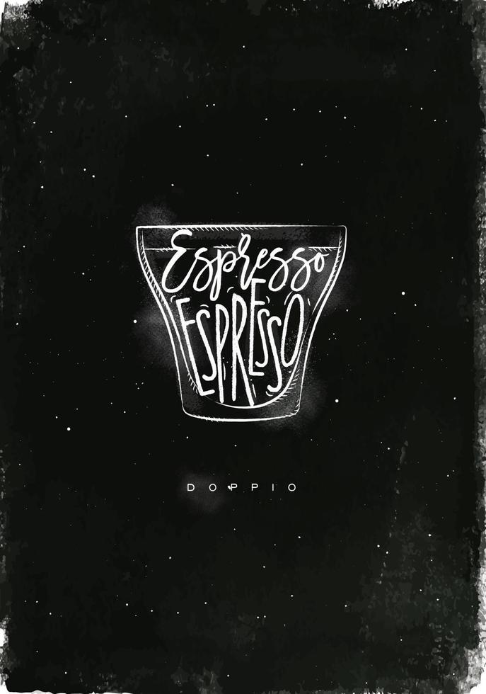 dubbelganger kop belettering espresso in wijnoogst grafisch stijl tekening met krijt Aan schoolbord achtergrond vector