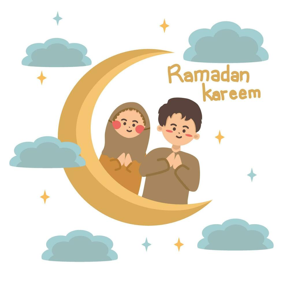 Ramadan kareem groet kaart hand- getrokken vector tekenfilm illustratie