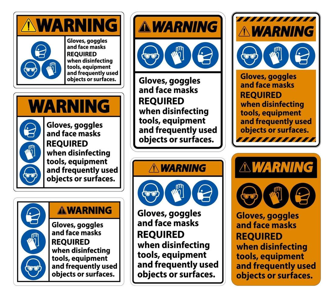 waarschuwingshandschoenen, bril en gezichtsmaskers vereist teken op witte achtergrond, vector illustratie eps.10