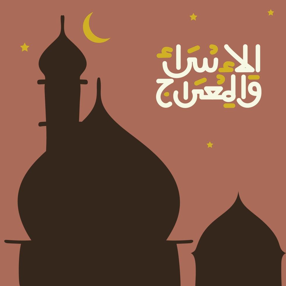 isra mi'raj groet met uitzicht op nacht silhouet moskee vector