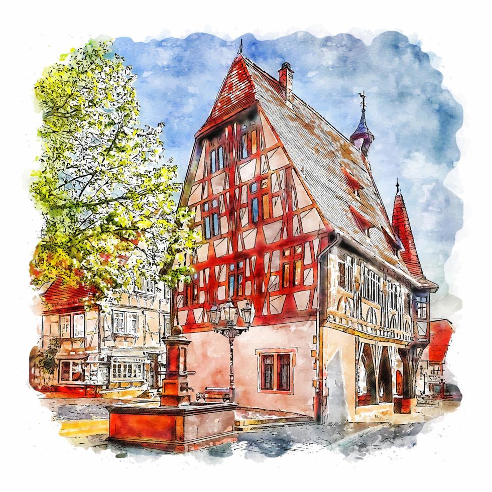 michelstadt Duitsland waterverf schetsen hand- getrokken illustratie vector