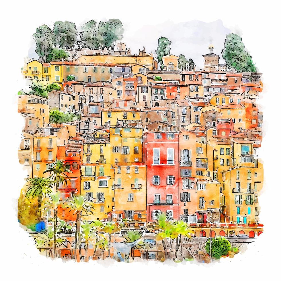 menton frankrijk aquarel schets hand getekende illustratie vector