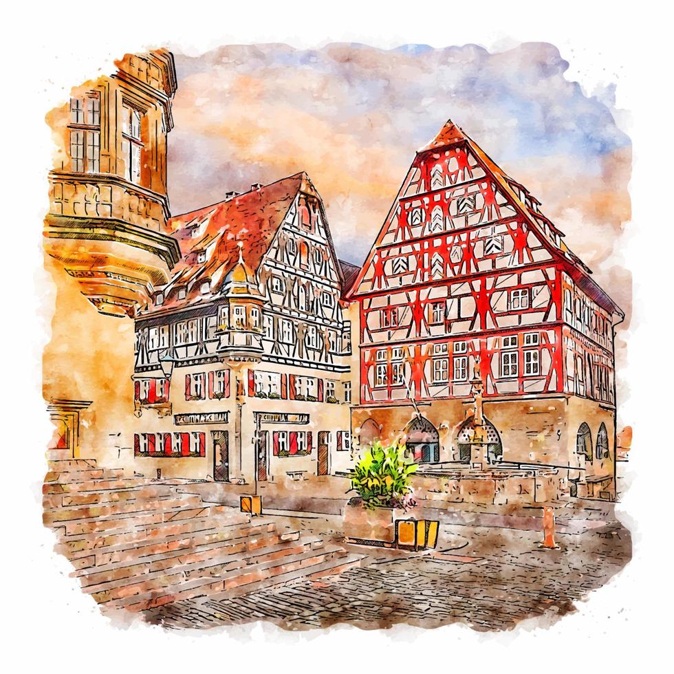 Rothenburg Duitsland waterverf schetsen hand- getrokken illustratie vector