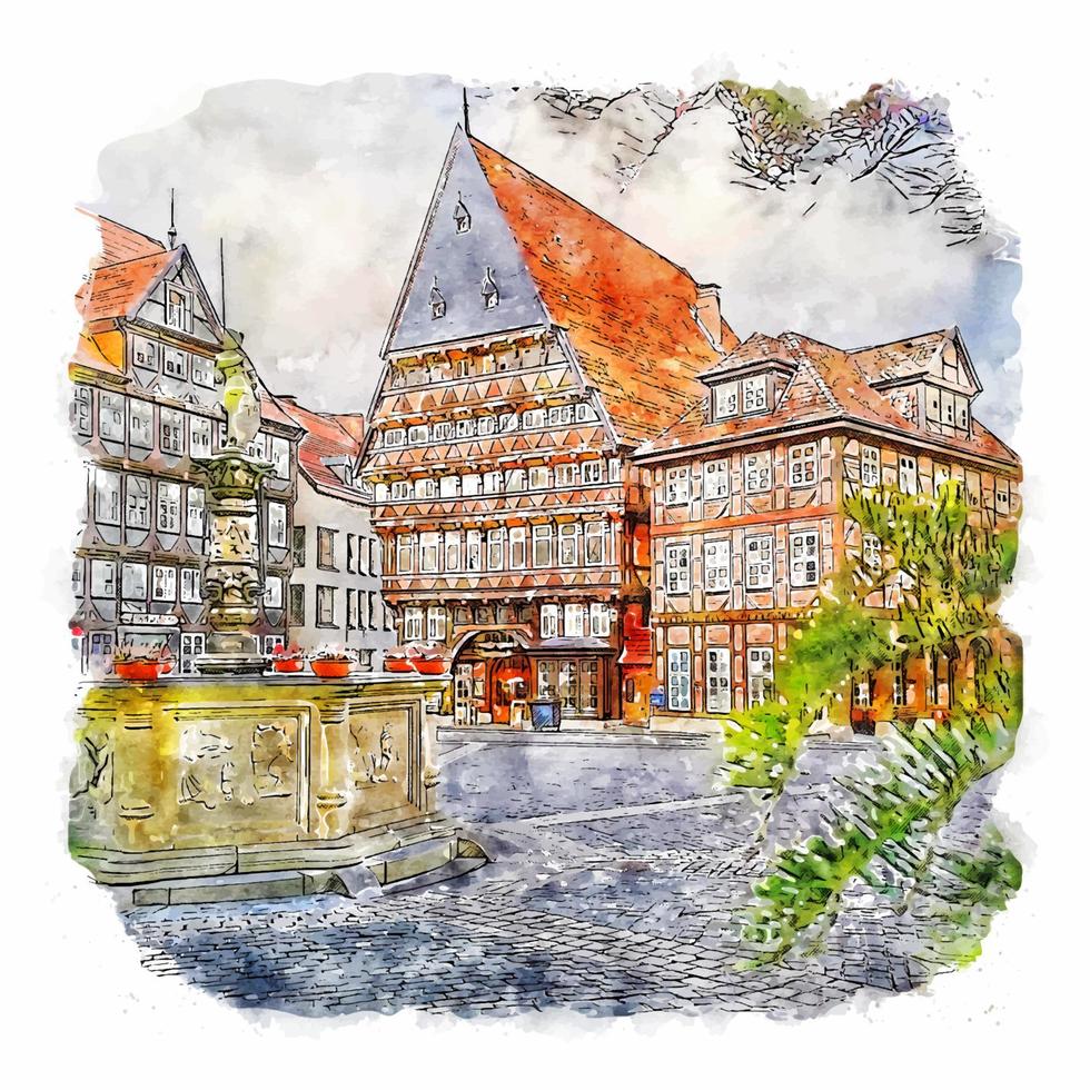 hildesheim duitsland aquarel schets hand getekende illustratie vector