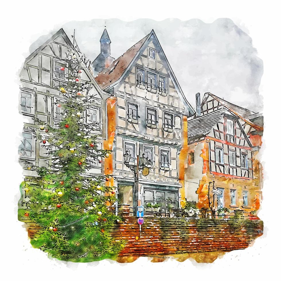 gelnhausen Duitsland waterverf schetsen hand- getrokken illustratie vector