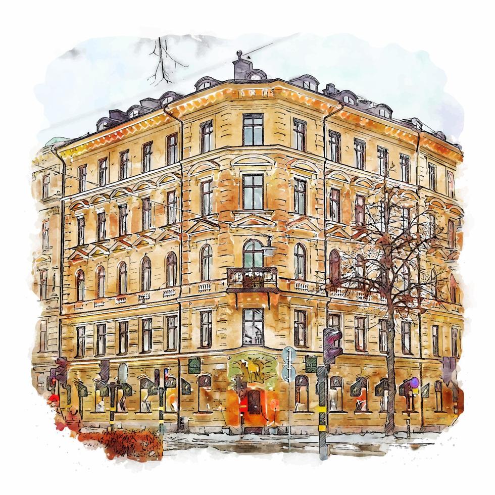 stockholm zweden aquarel schets hand getekende illustratie vector