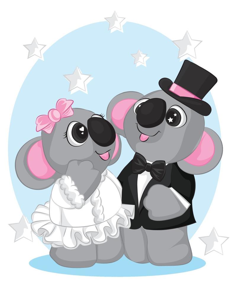 schattig koala verliefd koppel. vector hand getrokken illustratie. Valentijnsdag kaart.