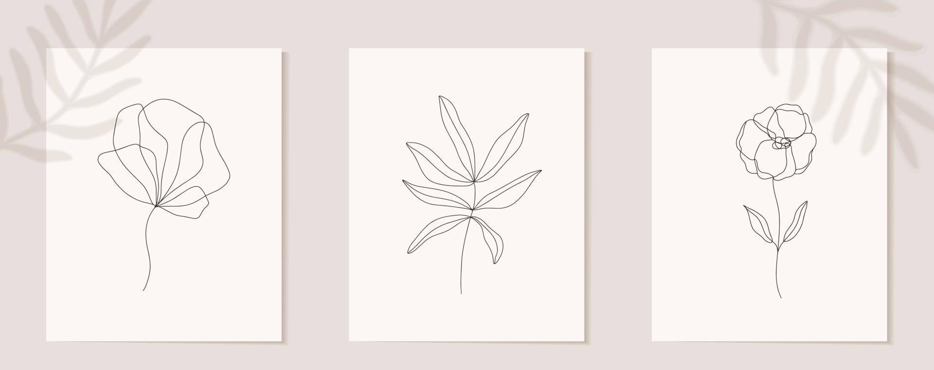 set van bloemen doorlopende lijntekeningen. abstracte eigentijdse collage van geometrische vormen in een moderne trendy stijl. vector voor schoonheidsconcept, t-shirtdruk, briefkaart, poster