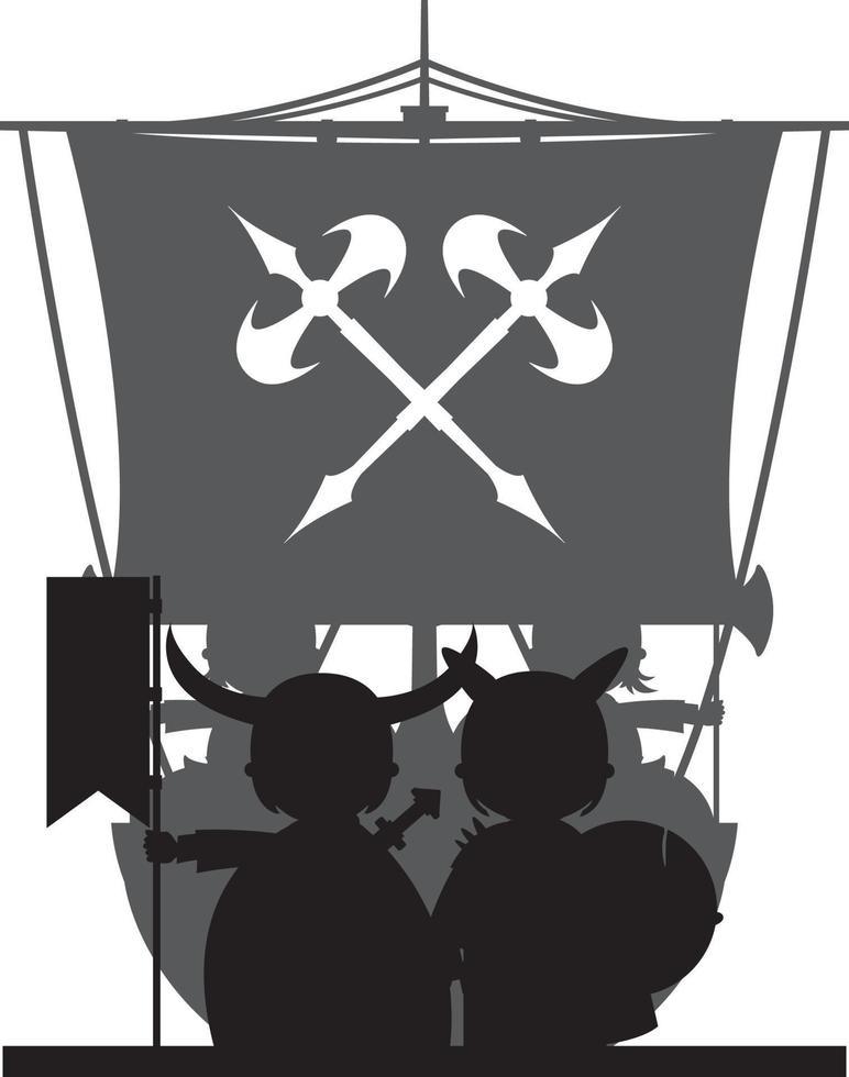 viking krijgers en sloep in silhouet vector