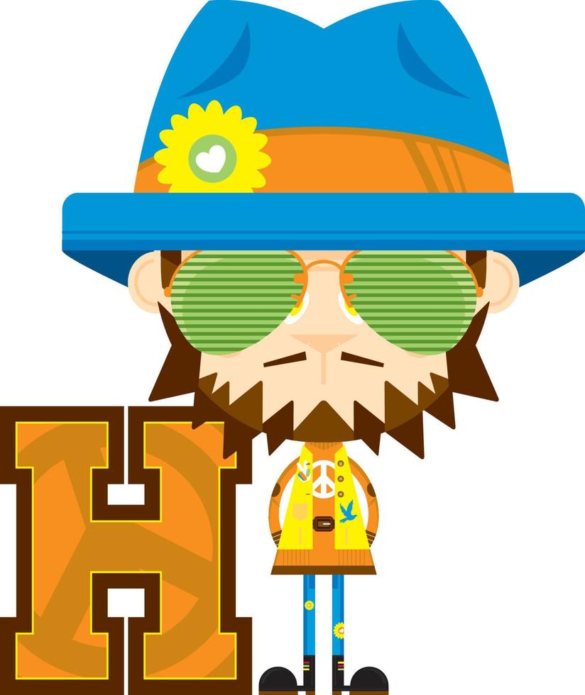 h is voor hippie alfabet aan het leren illustratie vector