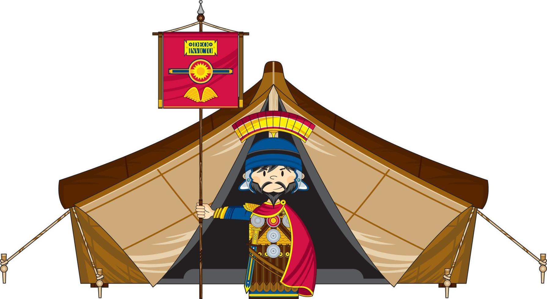 schattig tekenfilm Romeins centurion buiten tent geschiedenis illustratie vector