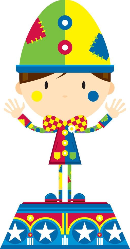 schattig tekenfilm circus clown Aan podium vector