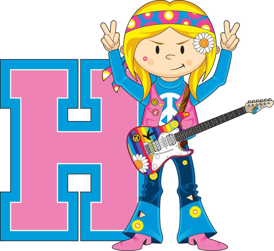 h is voor hippie alfabet aan het leren illustratie vector