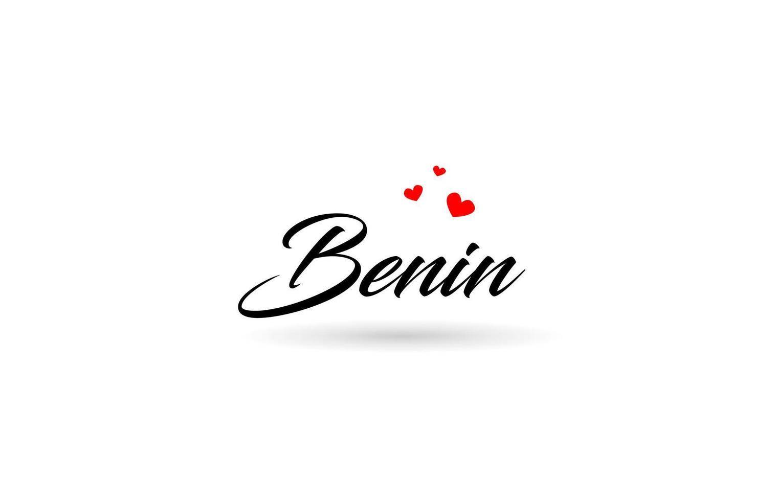 Benin naam land woord met drie rood liefde hart. creatief typografie logo icoon ontwerp vector