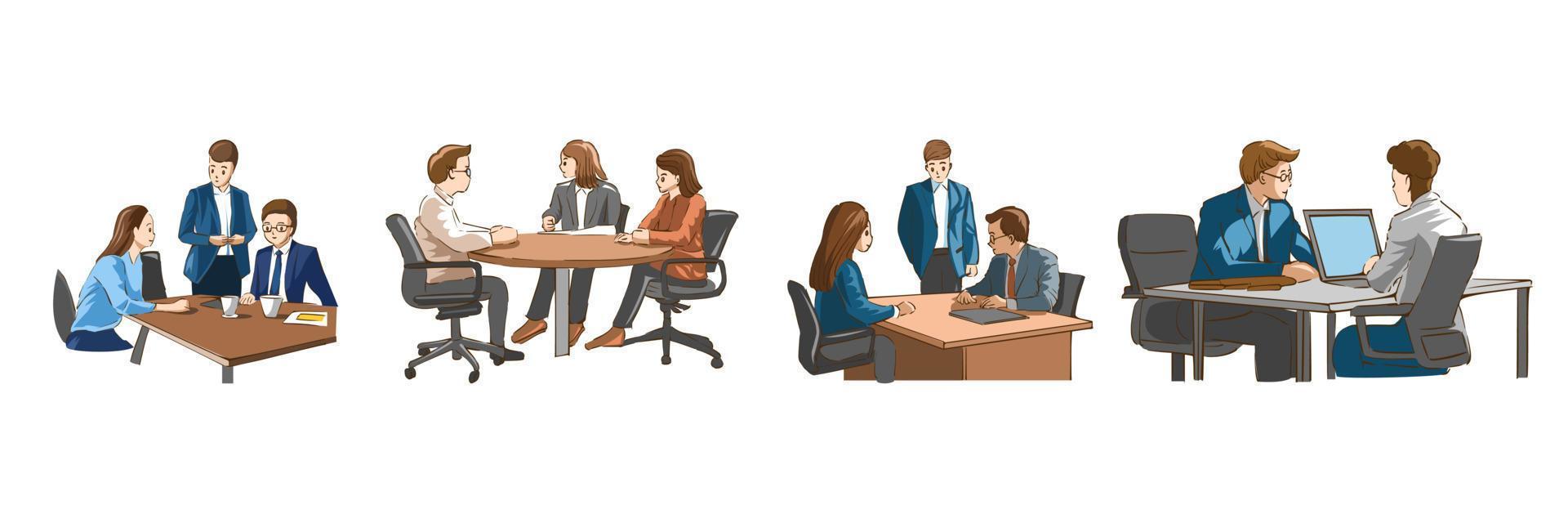 kantoor arbeiders zijn vergadering vector reeks verzameling grafisch clip art ontwerp
