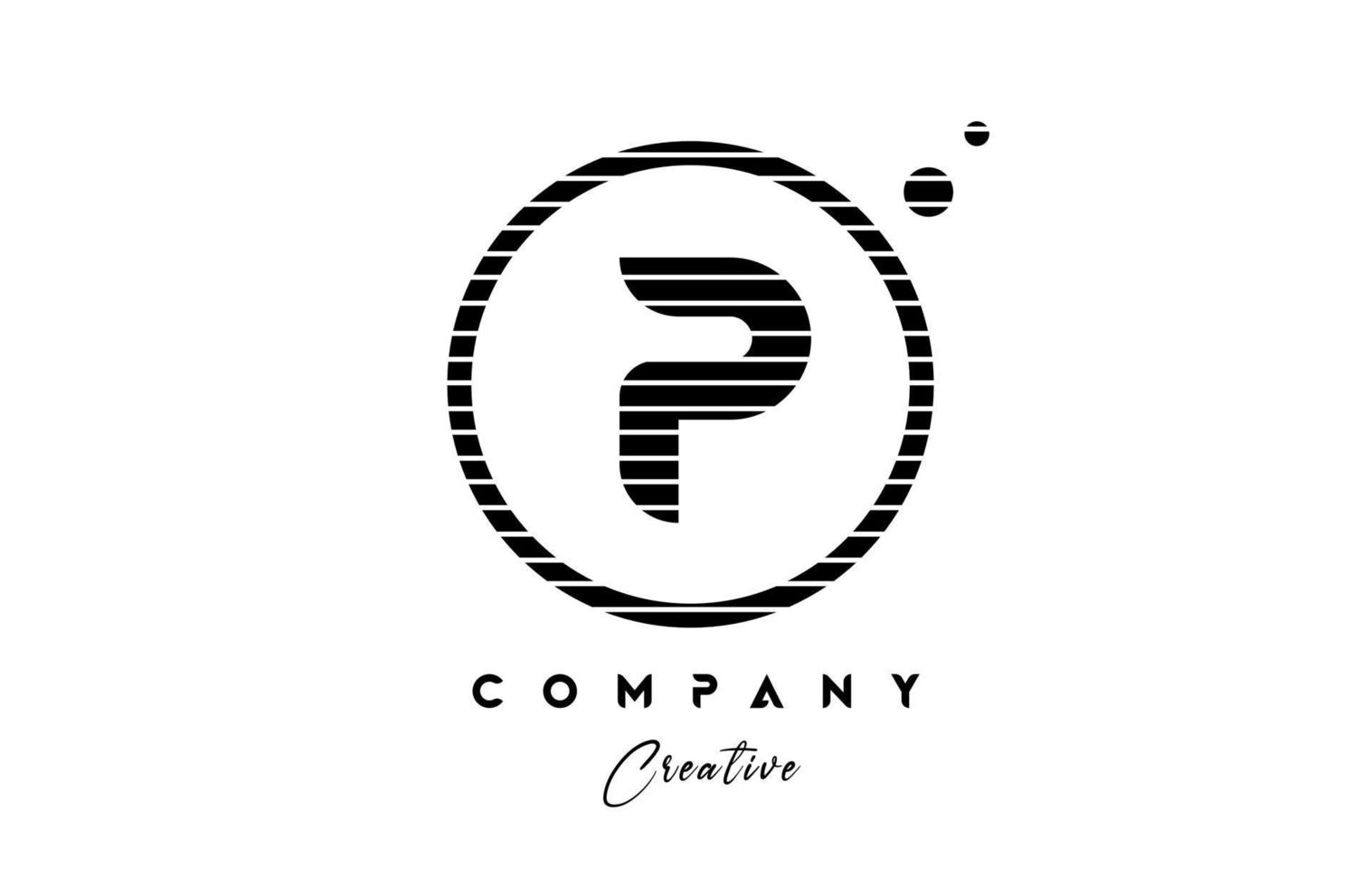 p alfabet brief logo icoon ontwerp met lijn streep en cirkel. zwart en wit creatief sjabloon voor bedrijf en bedrijf vector