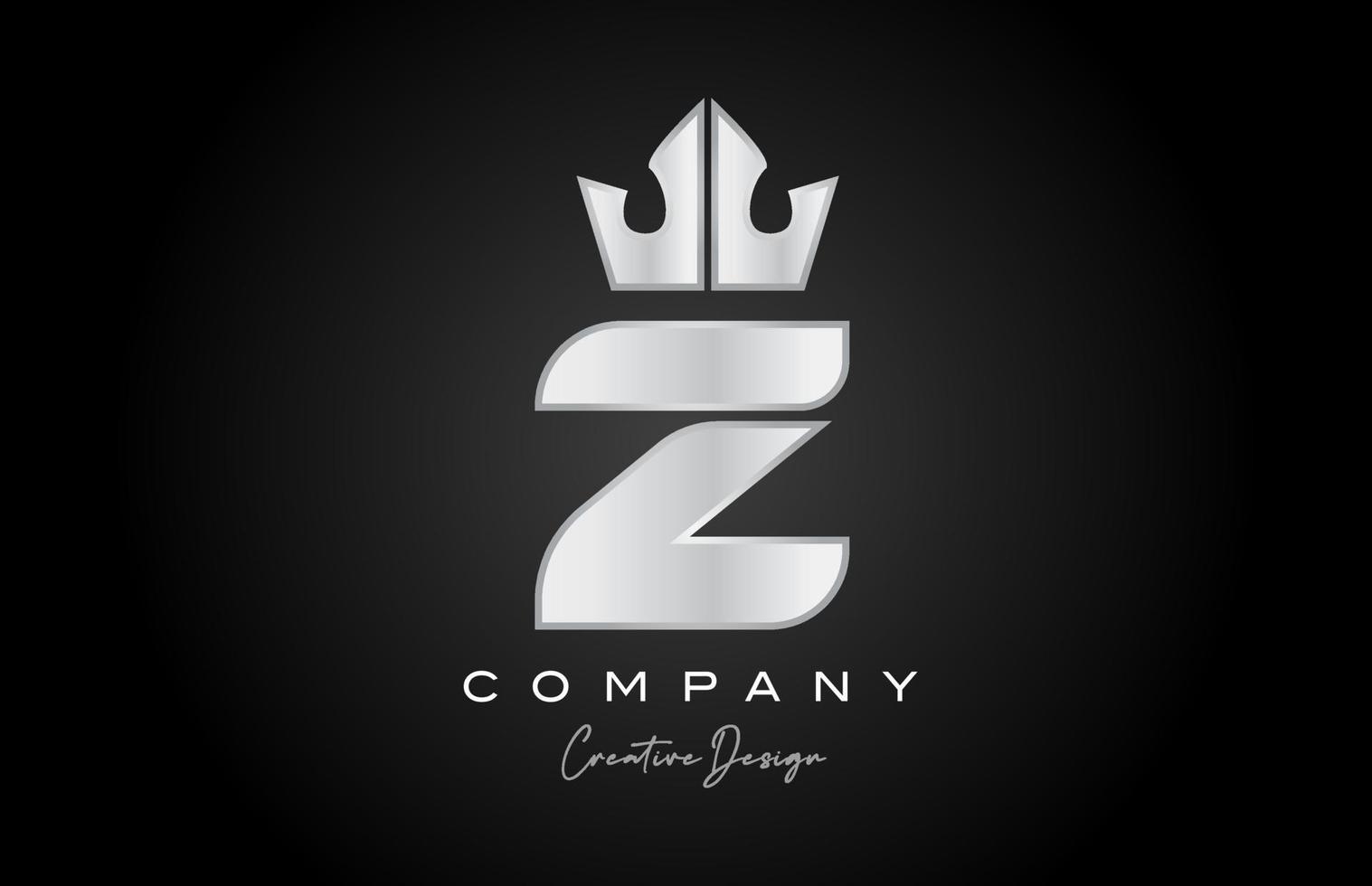 zilver grijs z alfabet brief logo icoon ontwerp. creatief kroon koning sjabloon voor bedrijf en bedrijf vector