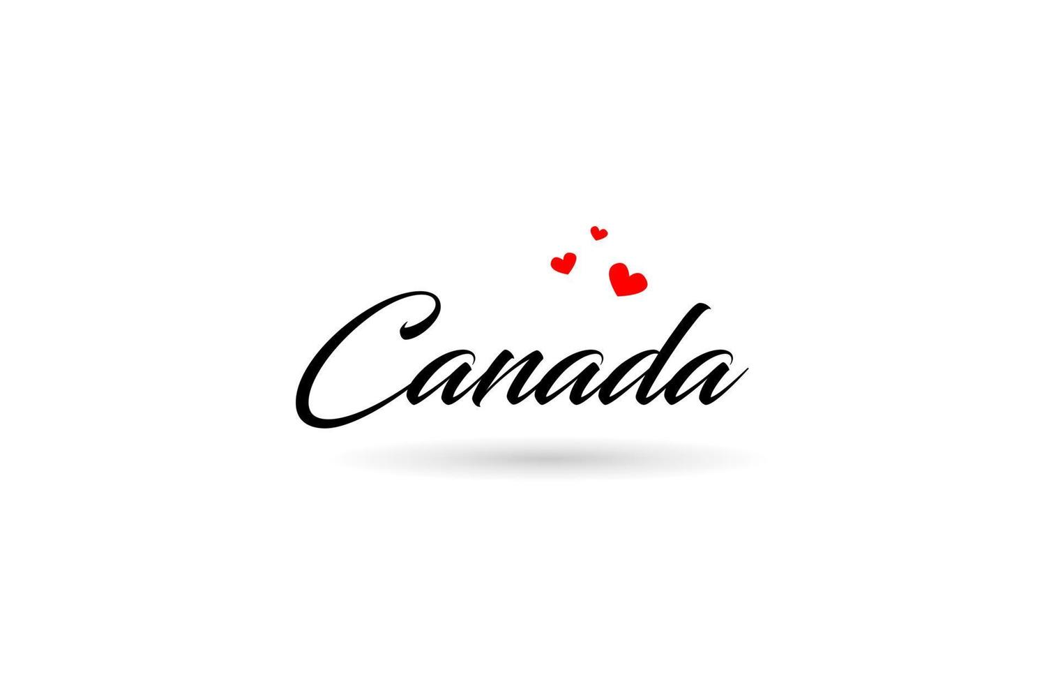 Canada naam land woord met drie rood liefde hart. creatief typografie logo icoon ontwerp vector