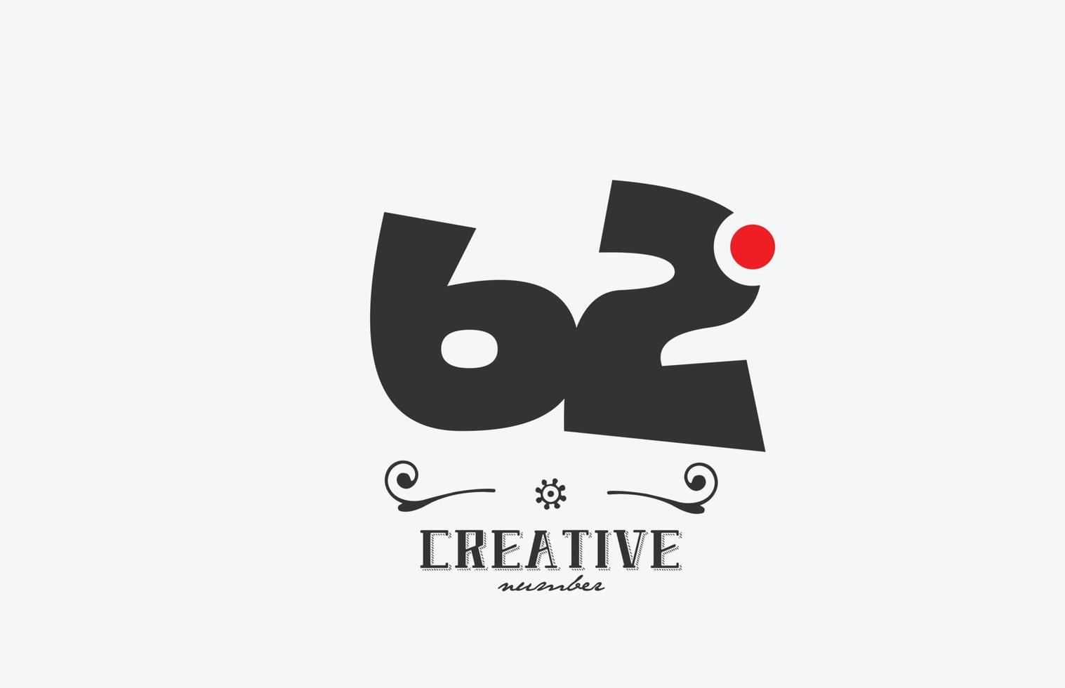grijs 62 aantal logo icoon ontwerp met rood punt. creatief sjabloon voor bedrijf en bedrijf vector