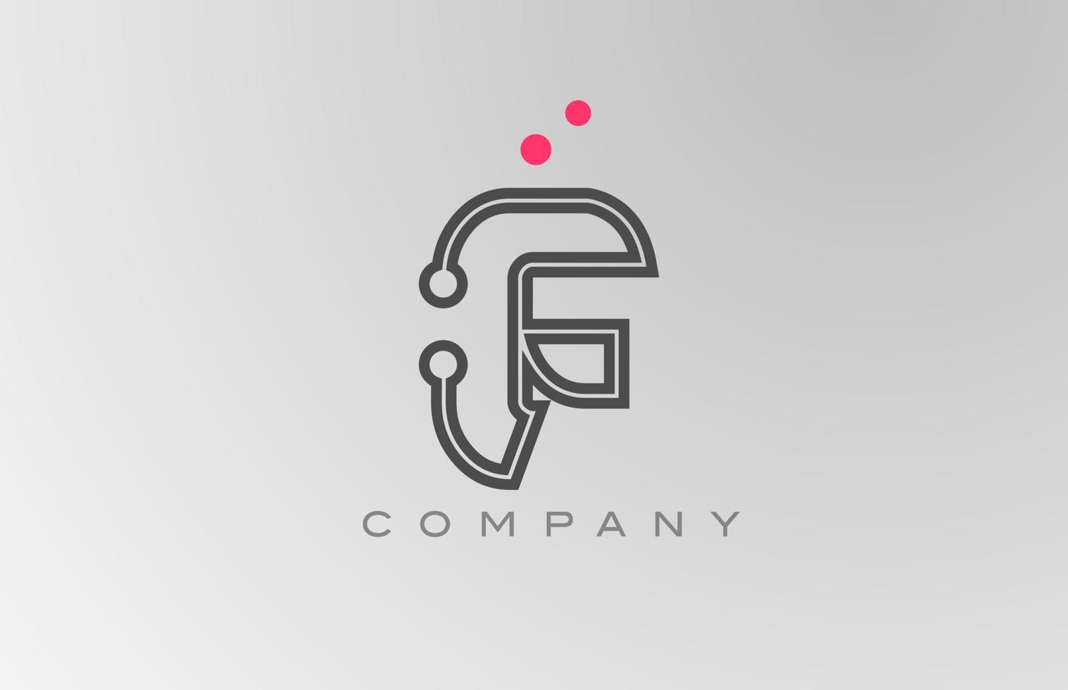 roze grijs f alfabet brief logo icoon ontwerp met lijn en punt. creatief sjabloon voor bedrijf en bedrijf vector