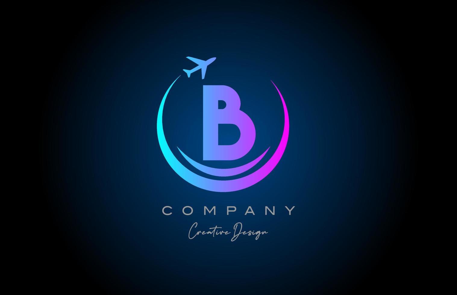 blauw roze b alfabet brief logo met vlak voor een reizen of reservering bureau. zakelijke creatief sjabloon ontwerp voor bedrijf en bedrijf vector