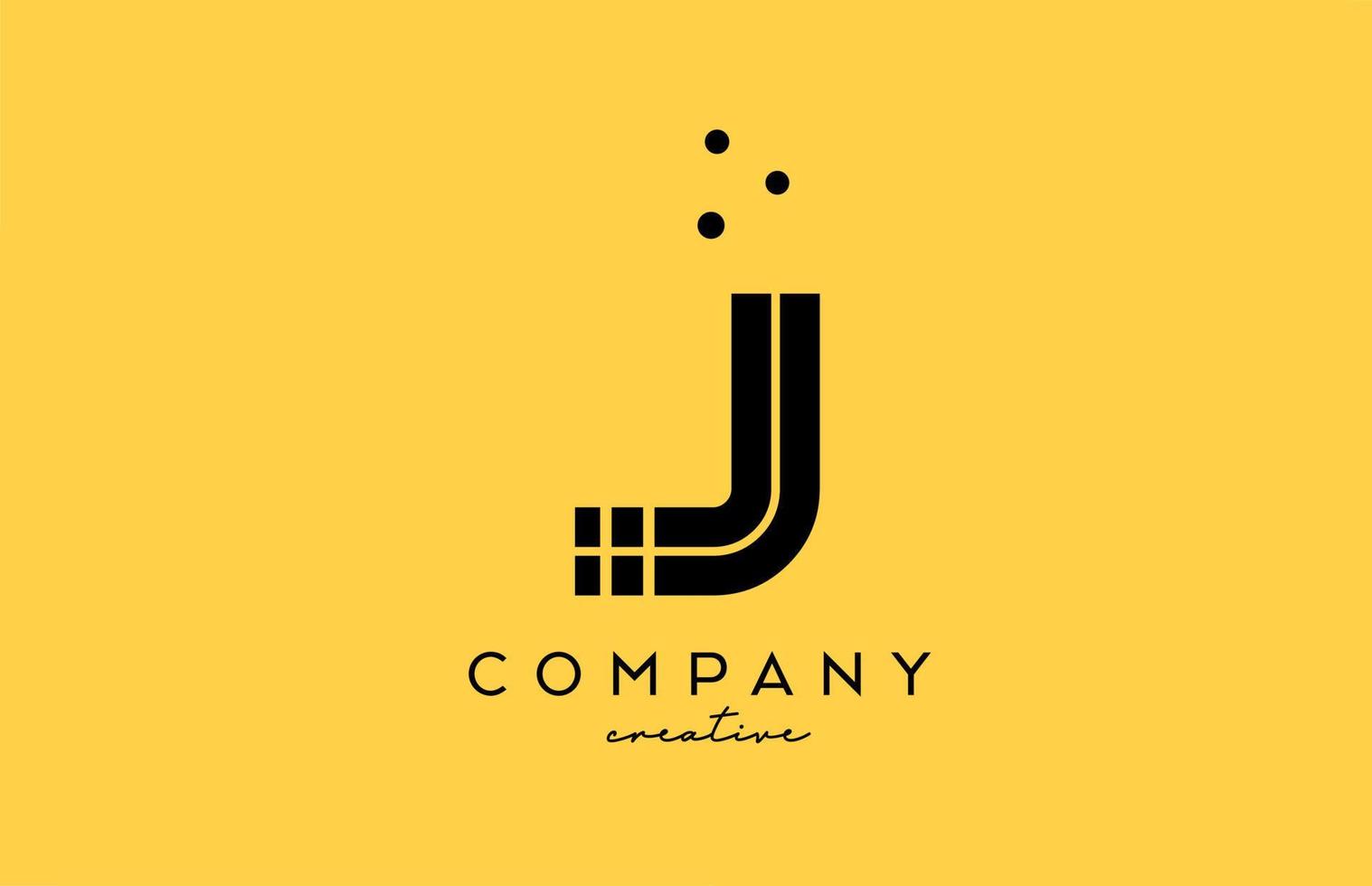 j geel zwart alfabet brief logo met lijnen en stippen. zakelijke creatief sjabloon ontwerp voor bedrijf en bedrijf vector