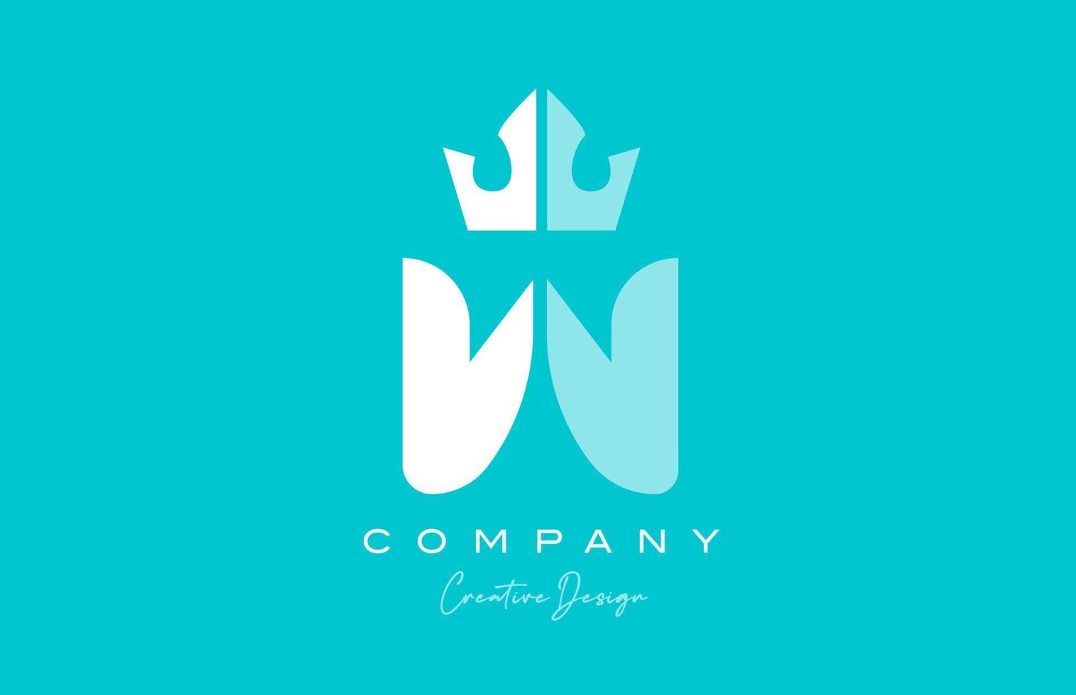 w blauw pastel alfabet brief logo icoon ontwerp met koning kroon. creatief sjabloon voor bedrijf en bedrijf vector